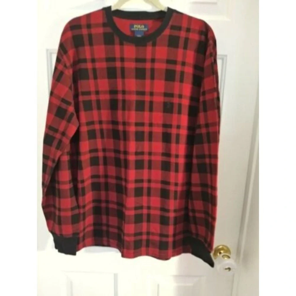 Men's Ralph Lauren Polo RED Plaid Longsleeve Thermal Shirt‎ Sz. L